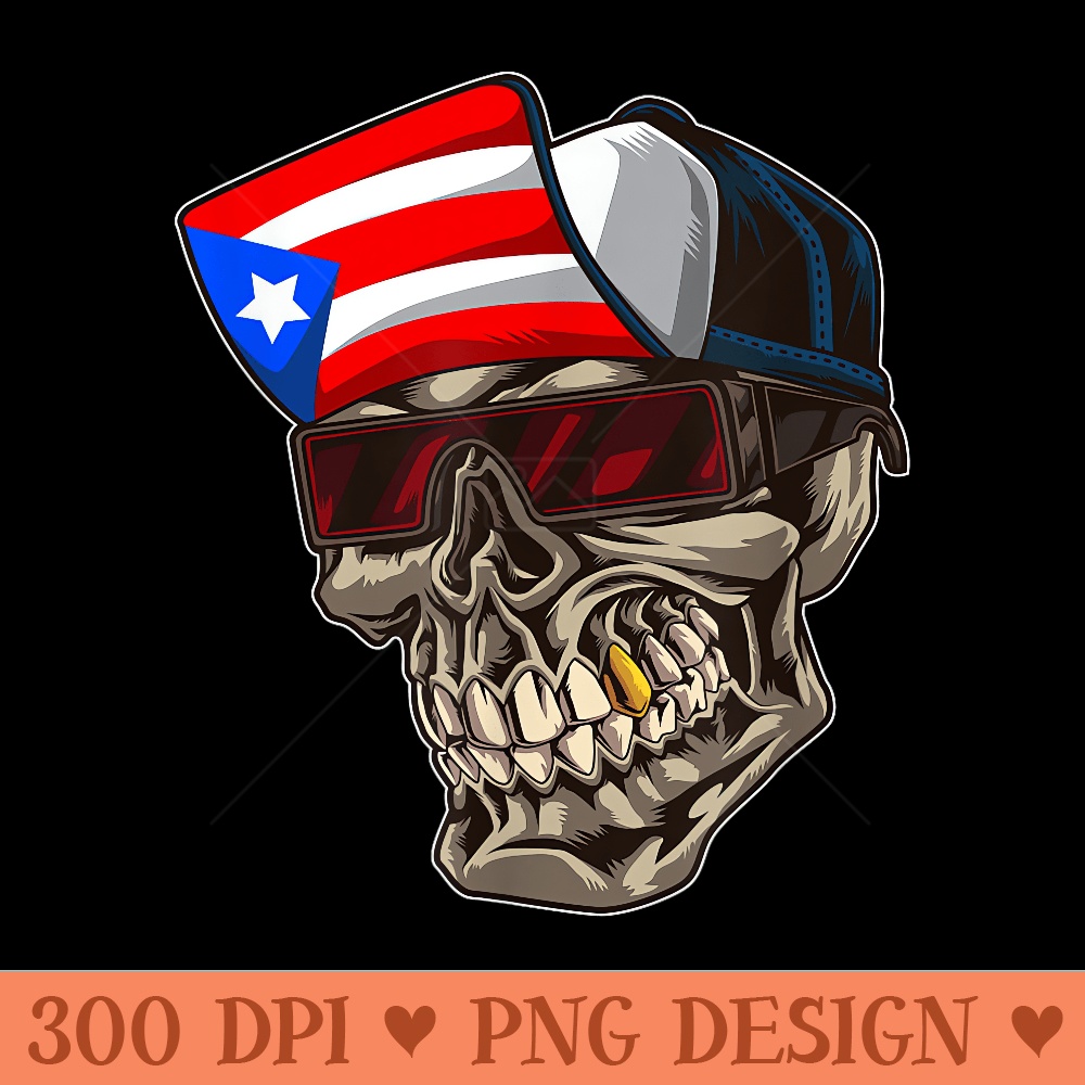 Cool Puerto Rican Skull With Cap And Puerto Rico Flag - PNG download - Easy To Print And User Friendly Designs