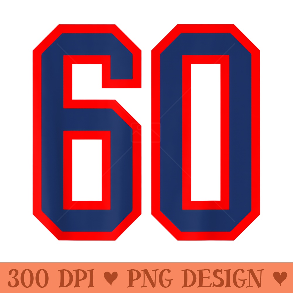 Jersey Number 60 Red Blue Sports Birthday Lucky Number - High Quality PNG Files - Lifetime Access To Purchased Files