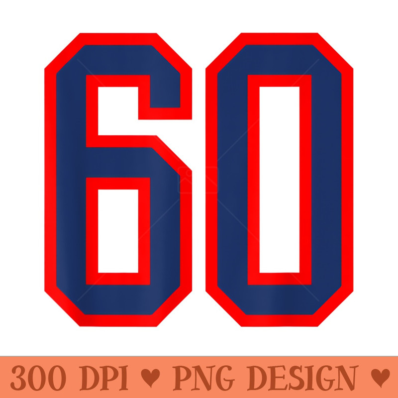 Jersey Number 60 Red Blue Sports Birthday Lucky Number - High Quality PNG Files - Lifetime Access To Purchased Files