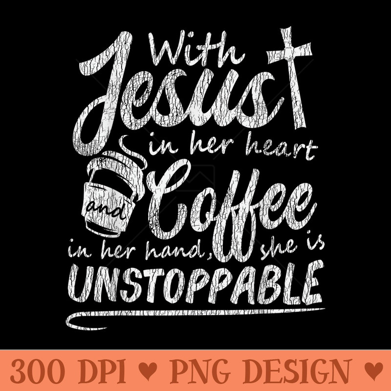 Vintage Jesus In Her Heart Matching Christian Coffee Lover - Exclusive PNG designs - Bring Your Designs to Life