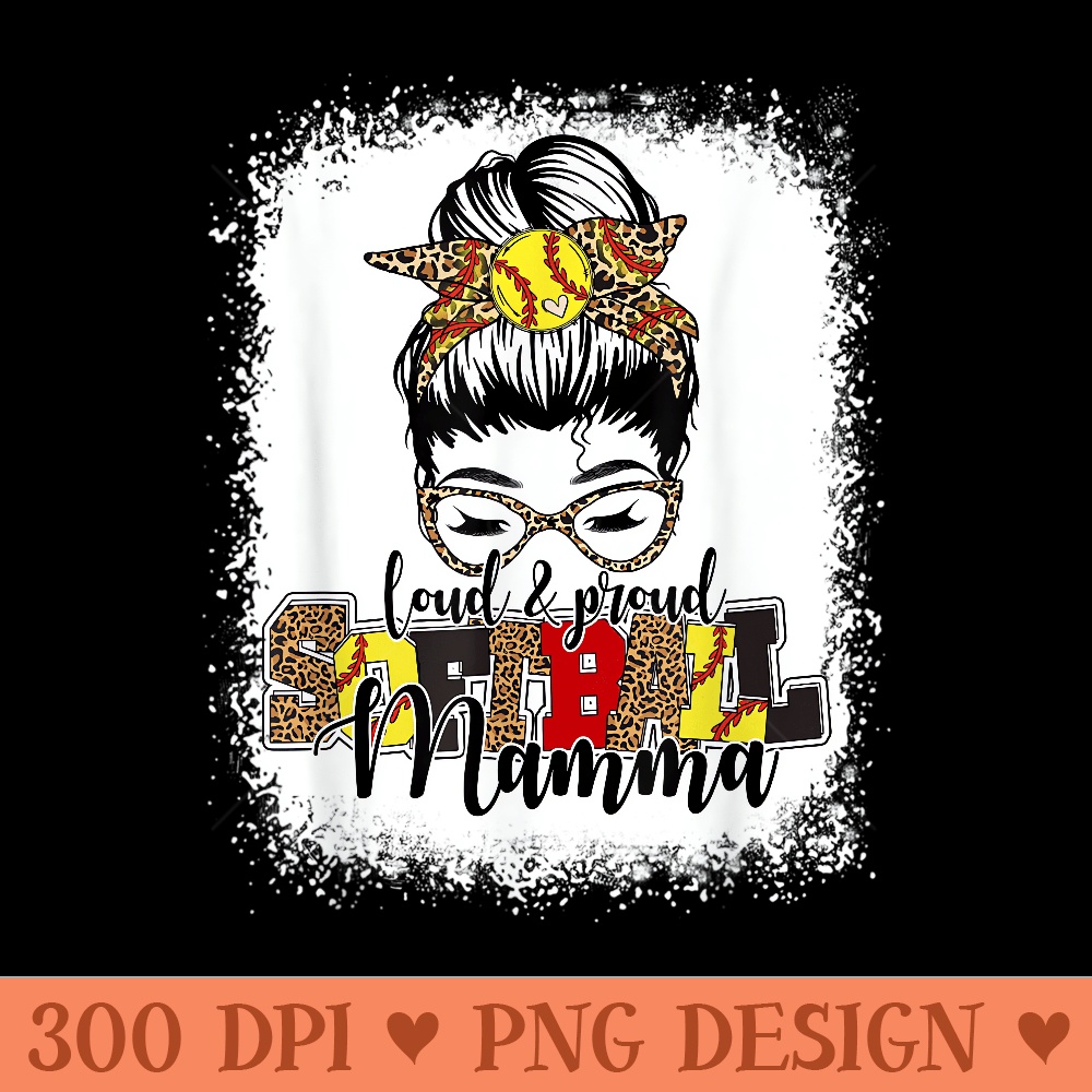 Bleached Softball Mamma Leopard Messy Bun Funny Mothers Day - Modern PNG designs - Perfect for Sublimation Mastery