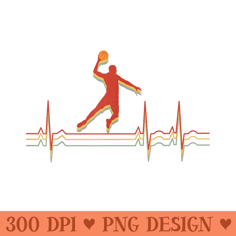 Vintage Basketball Heartbeat for Men and - Ready To Print PNG Designs - Quick And Seamless Download Process