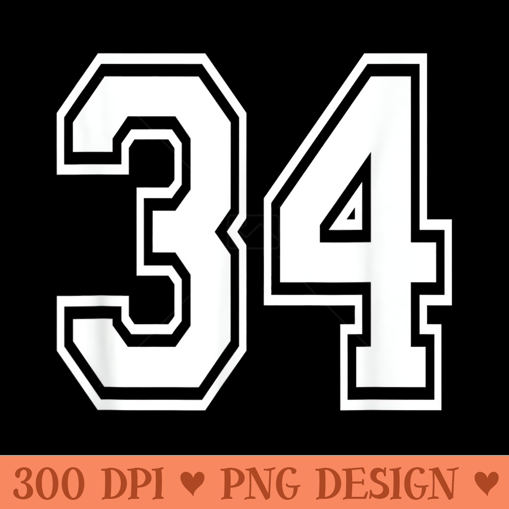 Number 34 T Birthday Varsity Sports Team Jersey - Printable PNG Images - Limited Edition And Exclusive Designs
