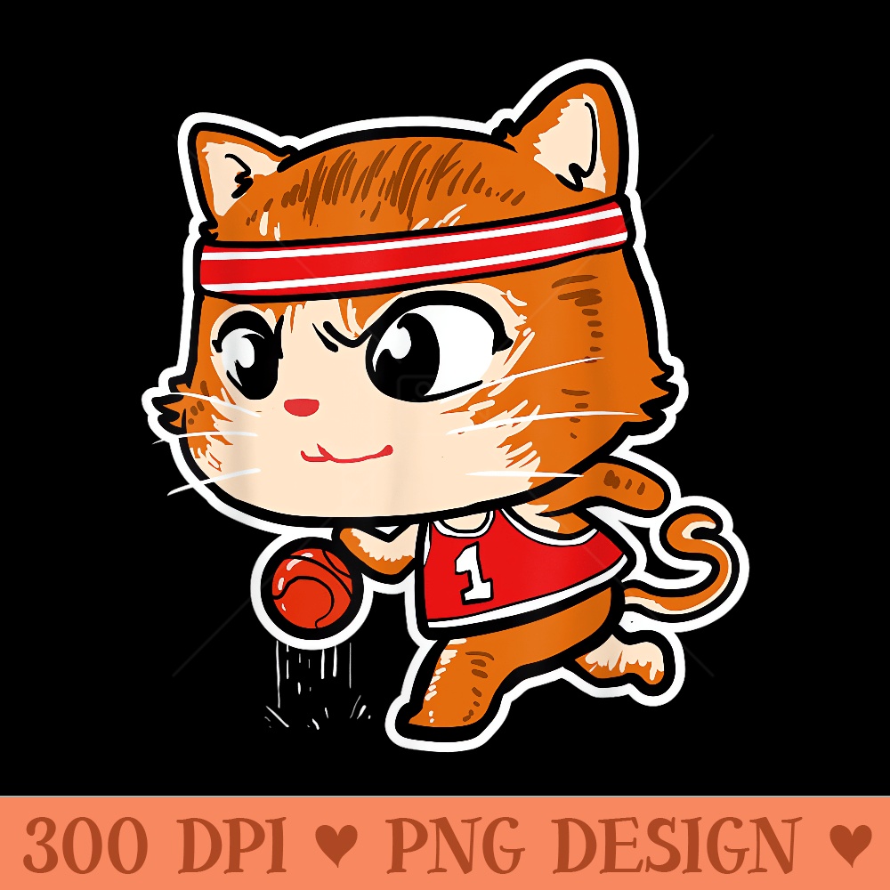 Cute Kawaii Cat Playing Basketball Player Cat Lover - Modern PNG designs - High Resolution And Print Ready Designs