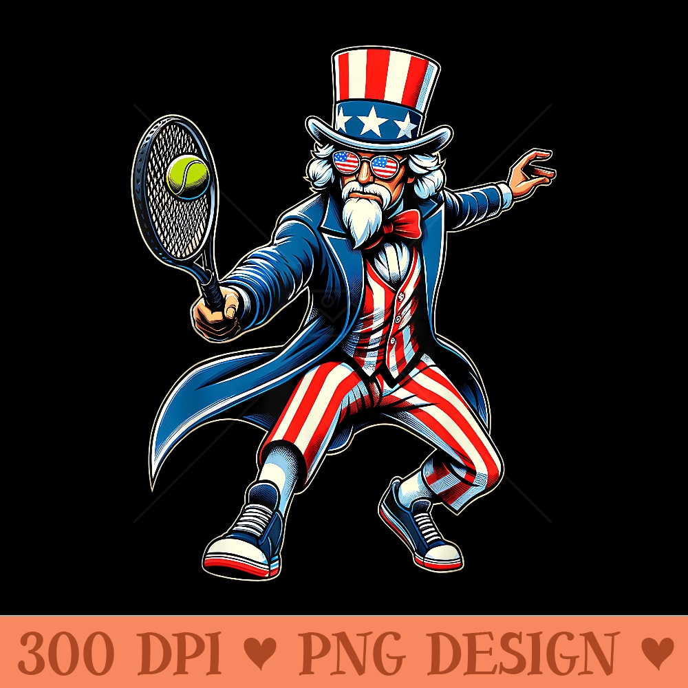 Patriotic Uncle Sam Tennis Player 4th of July Men - Ready To Print PNG Designs - Versatile And Customizable Designs