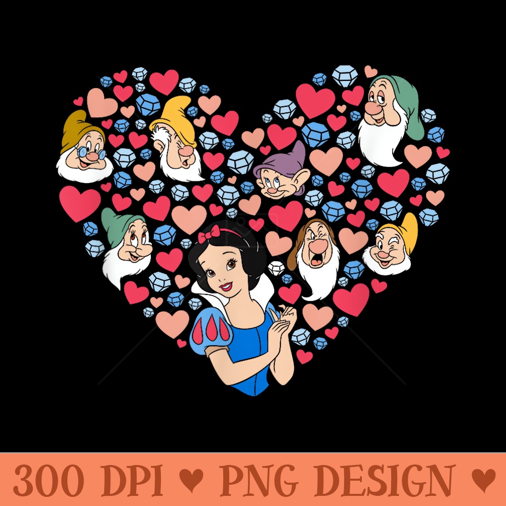 Disney Snow White and the Seven Dwarfs Heart Valentines Day - High Resolution PNG Designs - Transform Your Sublimation Creations