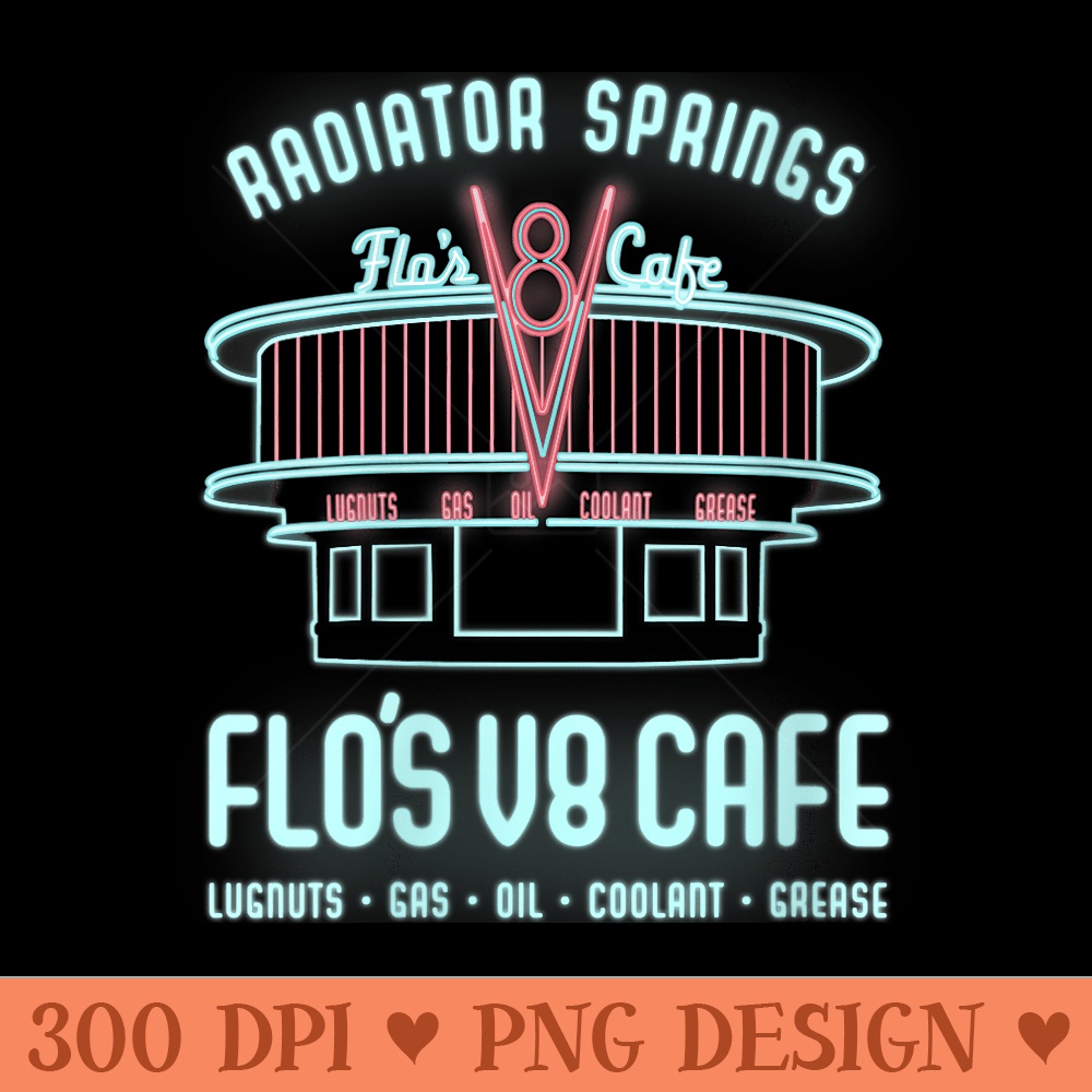 Womens Disney Pixar Cars Flos V8 Cafe Poster - PNG download with transparent background - Versatile And Customizable Designs