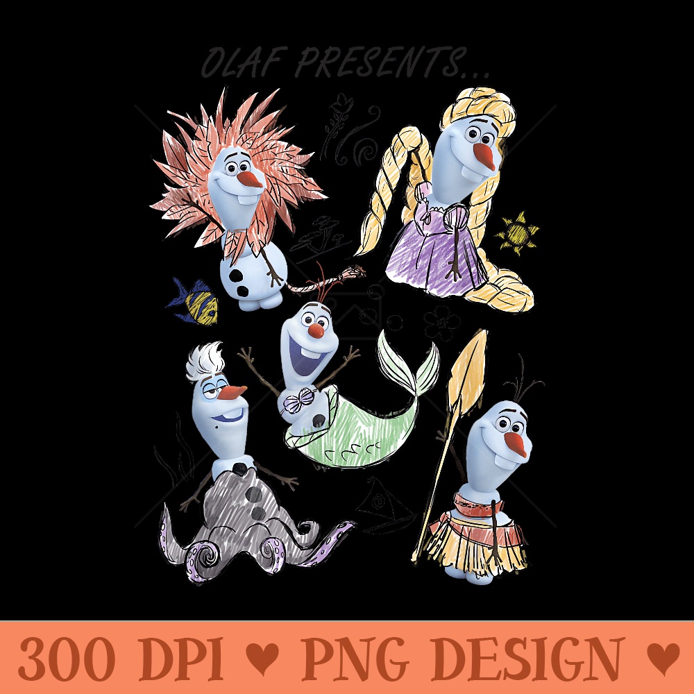 Disney Olaf Presents Classic Sketches - High Resolution PNG Designs - Lifetime Access To Purchased Files