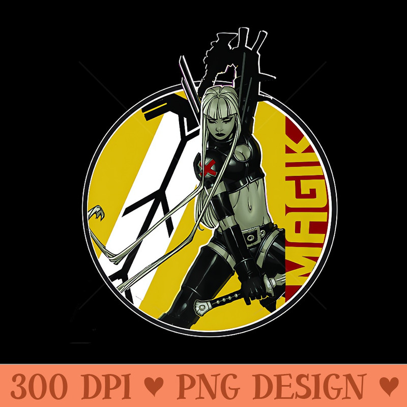Marvel XMen Magik Wielding Swords Vintage Circle Portrait Premium - High Resolution PNG download - Perfect for Creative Projects