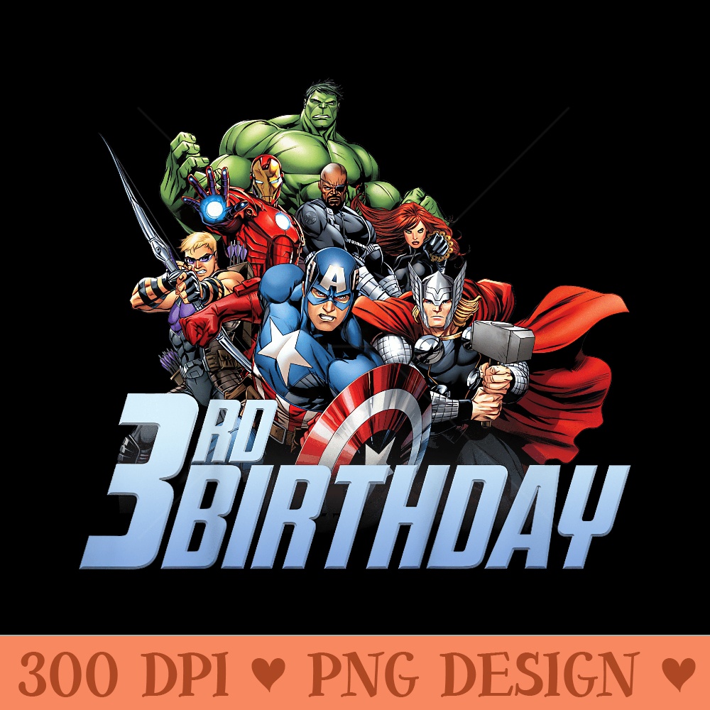 Marvel Comics Classic Happy 3rd Birthday Avengers Assemble - PNG clipart download - Transform Your Sublimation Creations