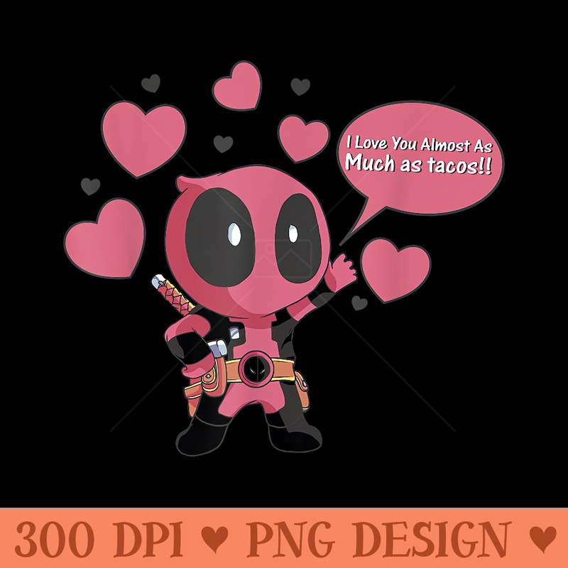 Marvel Deadpool Chibi Taco Love Valentines Graphic T - PNG Art Files - Versatile And Customizable Designs