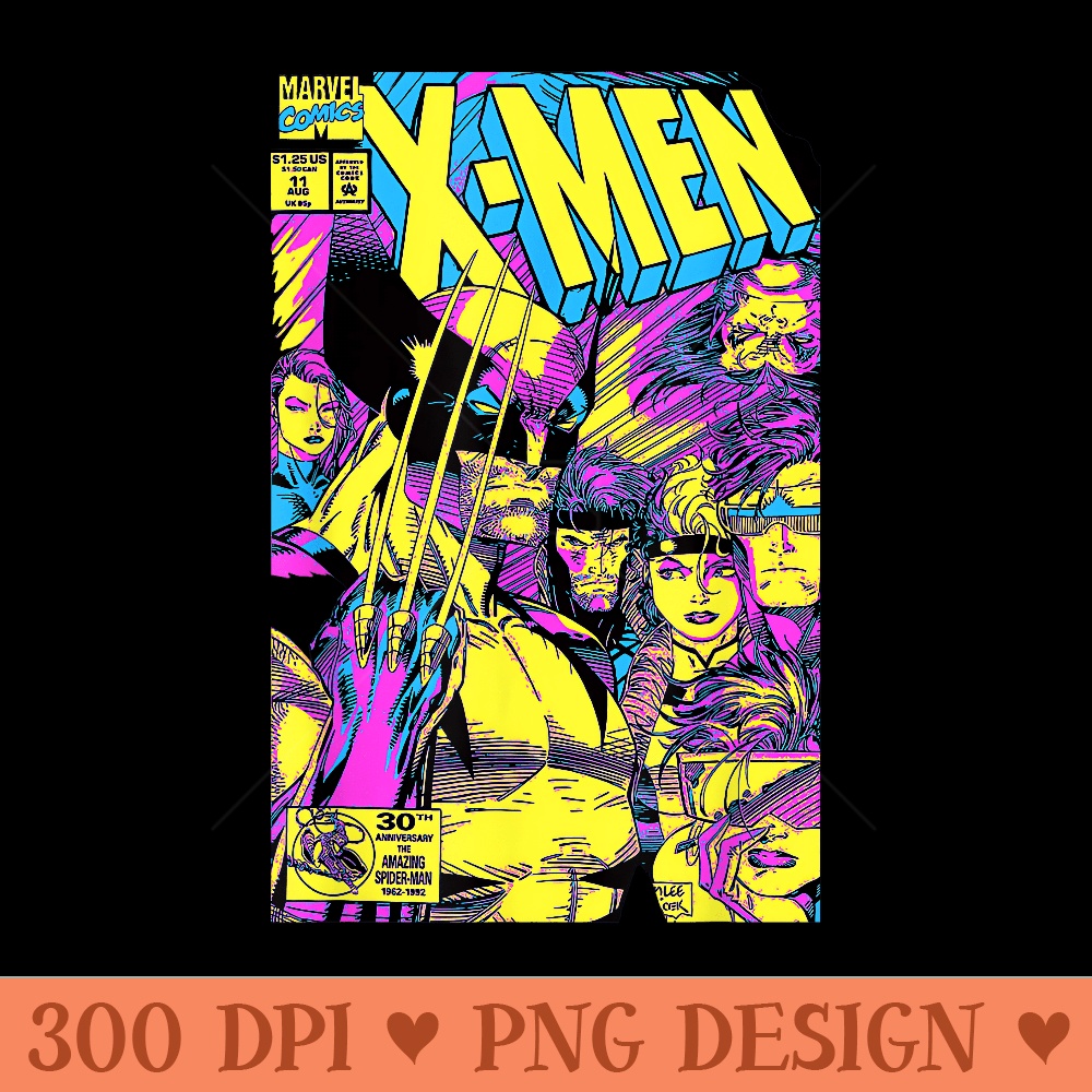 Marvel XMen Wolverine Team Epic Neon Comic Cover - Printable PNG Graphics - Perfect for Personalization