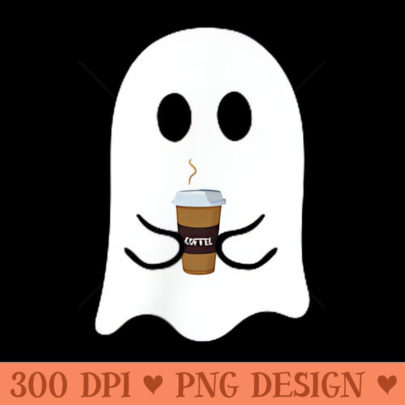 Funny Halloween Ghost Drinking Coffee,Coffee Lover - PNG download - Versatile And Customizable Designs