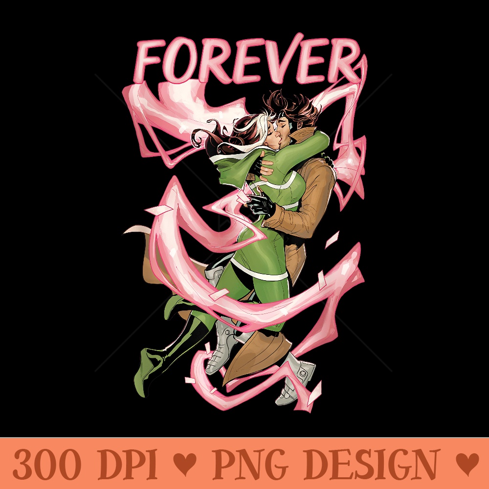 Marvel XMen Rogue and Gambit Forever Kiss Valentines Day - Ready To Print PNG Designs - Stunning Sublimation Graphics