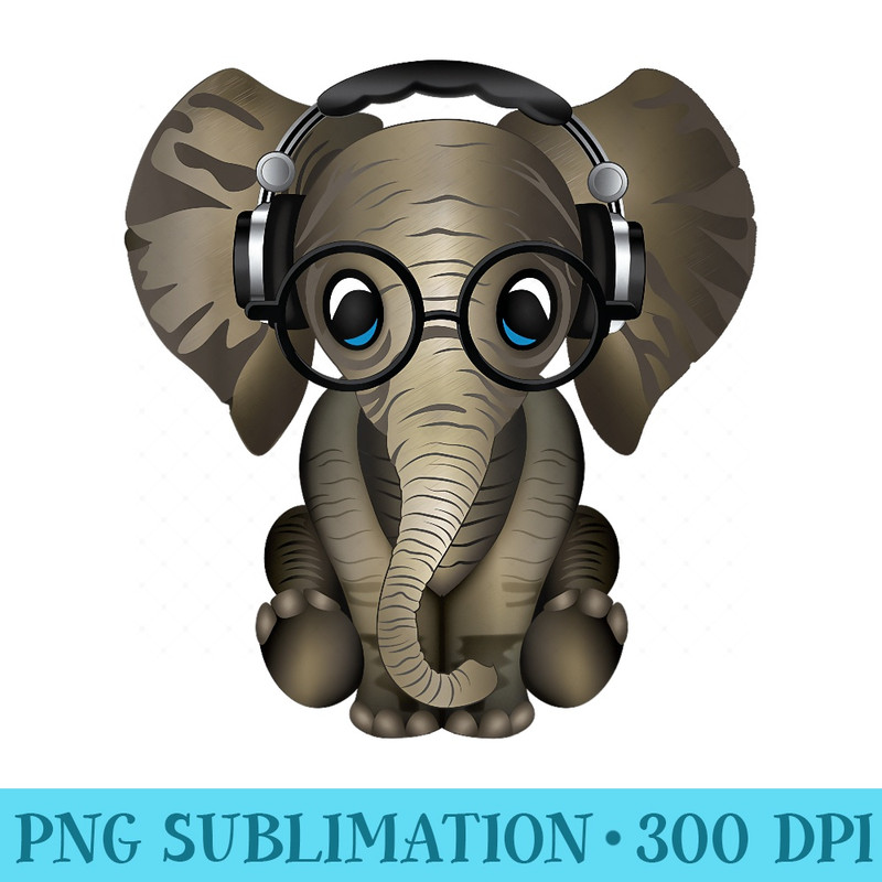 Baby Elephant DJ Wearing Headphones Glasses - Shirt Graphics for Download - Eco Friendly And Sustainable Digital Products