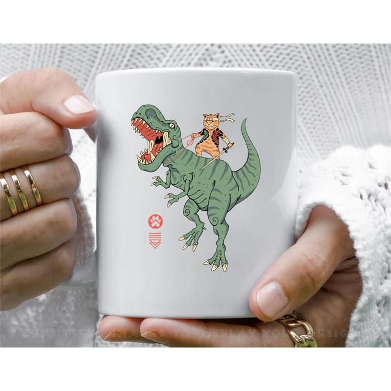 T Rex Catana Coffee Mug, 11 oz Ceramic Mug