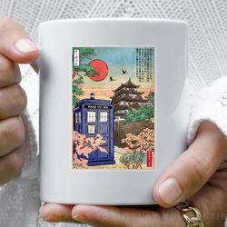 tardis in japan coffee mug, 11 oz ceramic mug