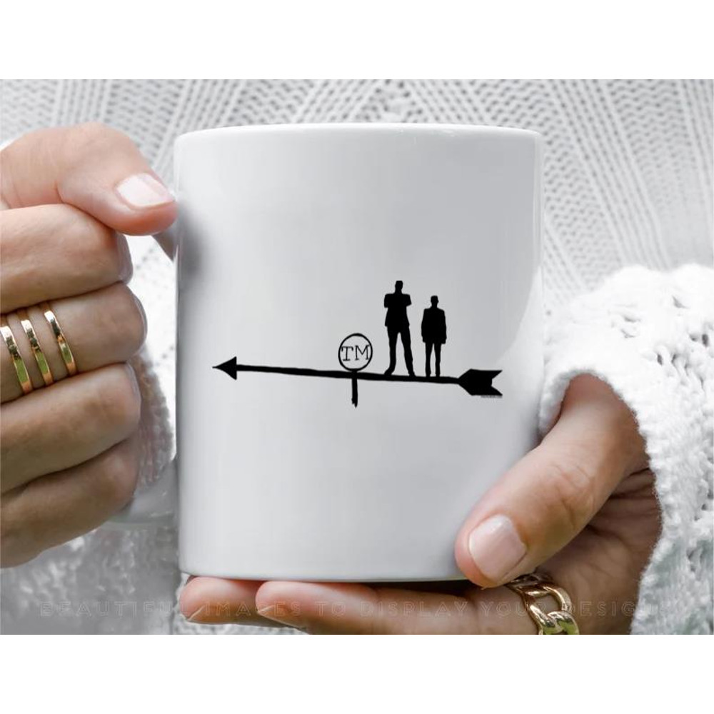 Taskmaster Hand Drawn Weather Vane with Alex Horne u0026 Greg Davies Silhouettes Coffee Mug, 11 oz Ceramic Mug