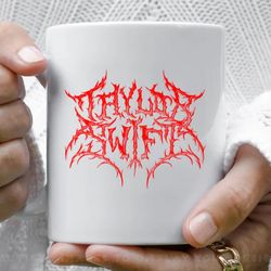 taylor swift black metal parody logo coffee mug, 11 oz ceramic mug