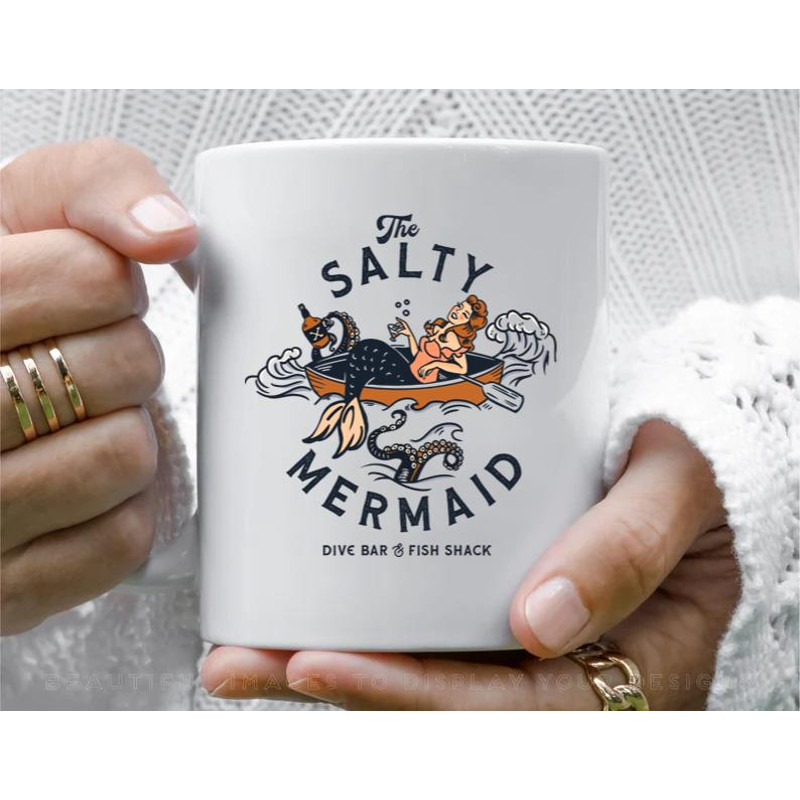 The Salty Mermaid Dive Bar u0026 Fish Shack Coffee Mug, 11 oz Ceramic Mug_1