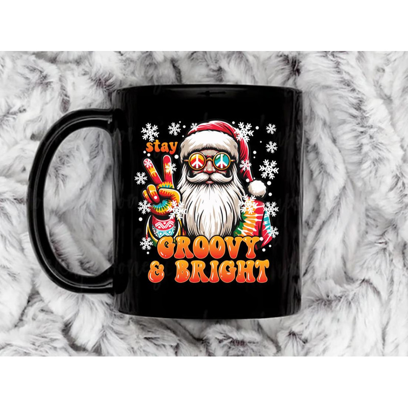 Stay Groovy and Bright Santa Retro Christmas Design Coffee Mug, 11 oz Ceramic Mug