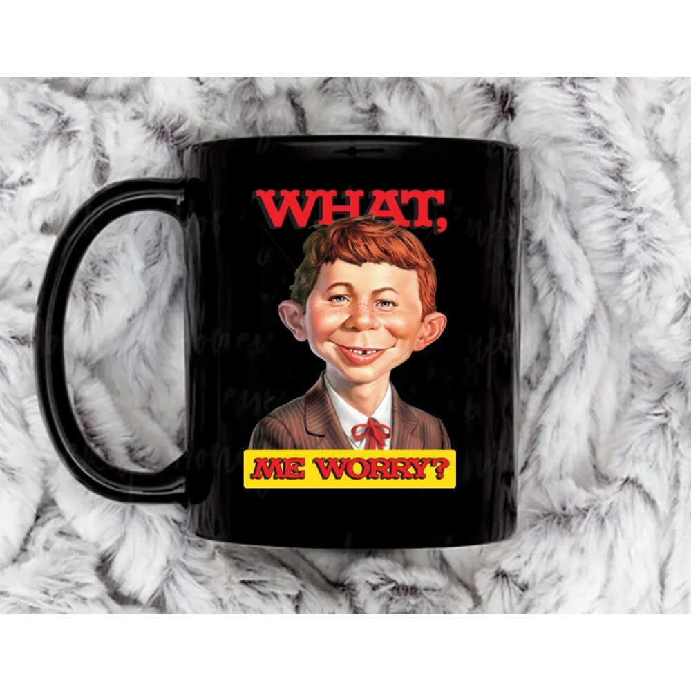What, me worry Alfred Neuman v1 11 oz Black Ceramic Mug