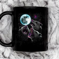 three opposum howling at the moon coffee mug, 11 oz ceramic mug