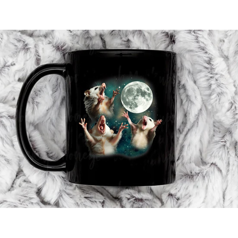 Three Opposum Moon 3 Possum Dead Moon Weird Cursed Meme Coffee Mug, 11 oz Ceramic Mug