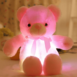 Cartoon Bear Plush Doll with Colorful LED Light, Soft Stuffed Toy, Ideal Gifts for Christmas/ Birthday -Pink