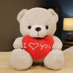 Bear Doll with Heart, I Love You Bear Valentines Day Stuffed Animal -Beige