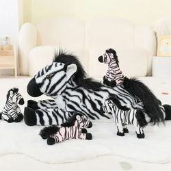 25" Giant Zebra Stuffed Animal with 4 Babies Plush Toy -Black-Zebra