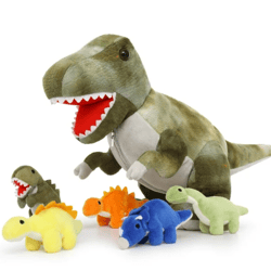 19.6" Giant Stuffed Dinosaur Soft Plush Animal Toys T-Rex Dinosaur with 5 Cute Babies-Multicolor-Dinosaur