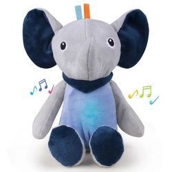 Cartoon Animal Stuffed Plush Doll Cute Soft Baby Soothing Toy with Music LED Elephant
