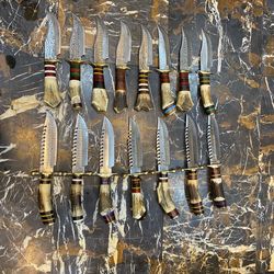 beautiful handmade stag damascus hunting knife with leather sheath "premium damascus hunting knife op seller for outdoor