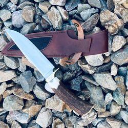 beautiful handmade stag 1095 hunting knife with leather sheath "premium damascus hunting knife op seller for outdoor