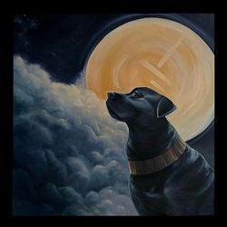 large oil painting black dog