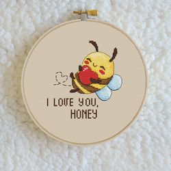 Cute Bee Cross Stitch Pattern - Funny Counted Xstitch Tutorial - Mini Embroidery Design - Needlepoint Chart