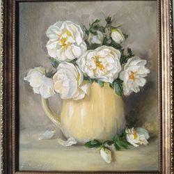 White rosehips Bouquet Original Oil Painting
