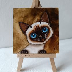 Siamese kitten oil painting Animal Picture Cat Art 3.9*3.9"