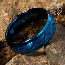 ATOP Jewelry 8mm Blue Tungsten Ring for Mens Wedding Band Bridal