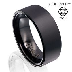 9 mm Black Men's Tungsten Carbide Brushed Stripe Step Wedding Band Ring