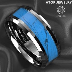 8 mm Tungsten Carbide Ring Manmade Turquoise Men's Women's Engagement Wedding Band