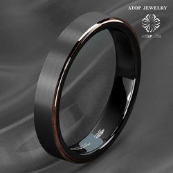6 mm Black Tungsten Brushed Rose Gold for Mens Wedding Band Ring ATOP Jewelry