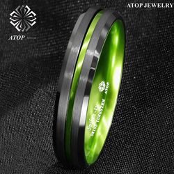 6 mm Black Tungsten Carbide Green Line Wedding Band Ring ATOP Men's Jewelry