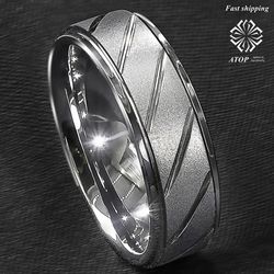8 mm Silver Tungsten Ring Sandblasted Finish Groove Wedding Band ATOP Jewelry