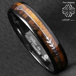 6 mm Black Dome Tungsten Ring 2 Style Wood Arrow Wedding Band ATOP Men Jewelry