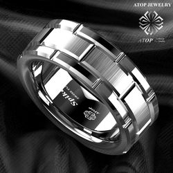 8 mm ATOP Men's Tungsten Carbide Ring Silver Wedding Band Brick Pattern Size 6-13