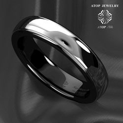 6 mm Dome Black edge Tungsten Ring Silver center Wedding Band Bridal men's Jewelry Free Shipping