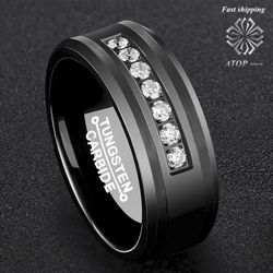 8 mm Black Tungsten Carbide Ring Inlay Comfort Fit Wedding Band Bridal Free Shipping