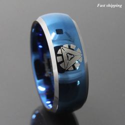 8 mm men jewelry blue Laser superhero sign Polish tungsten Carbide ring Free Shipping